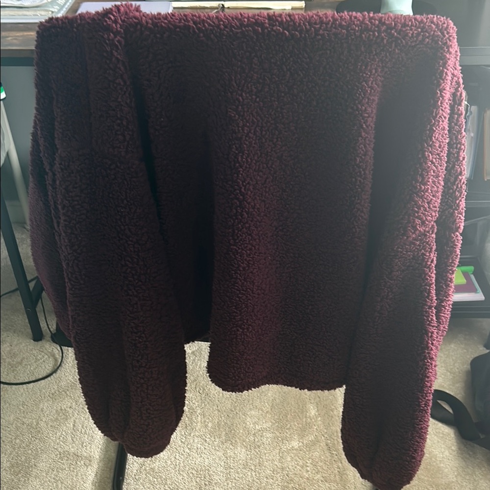 Express Burgandy Teddy Jacket Cozy Chic Essential